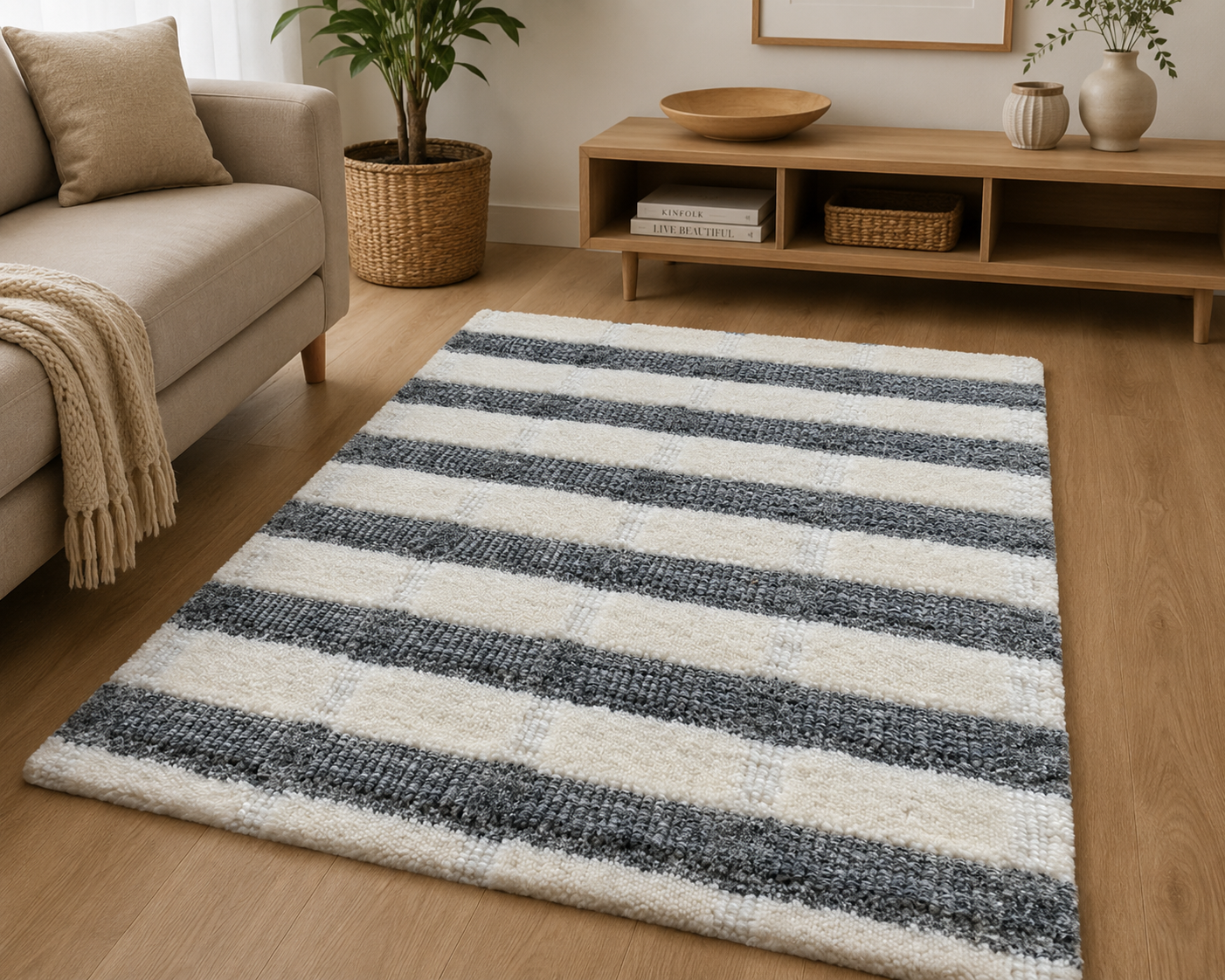 Handloom Rug - Ivory Grid